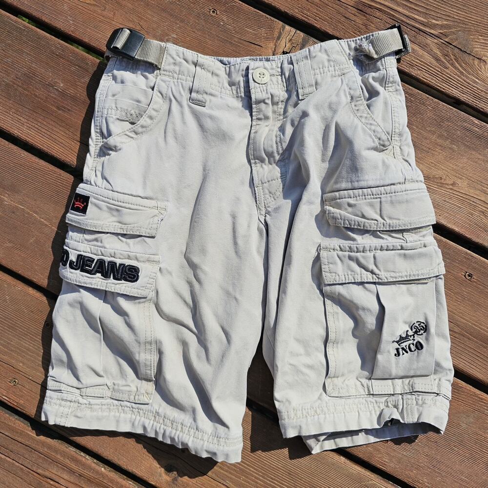 Vintage JNCO Jeans Extremes Twill Khaki Cargo Zip Off Shorts Youth Sz 10 Skater
